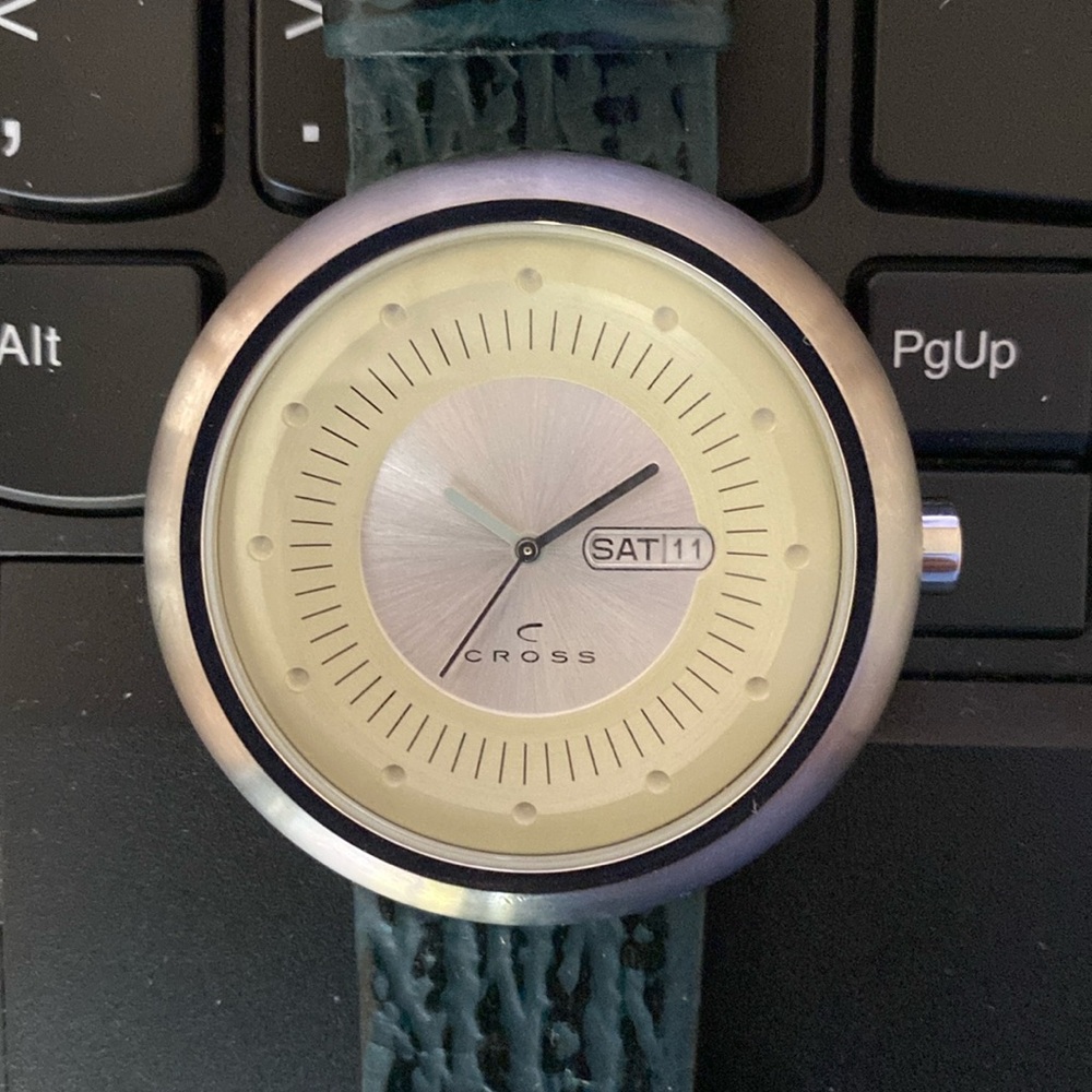 Name Brand: Cross Watch, Date & Day Japan Quartz Movement, WR 165 ft Leatherband